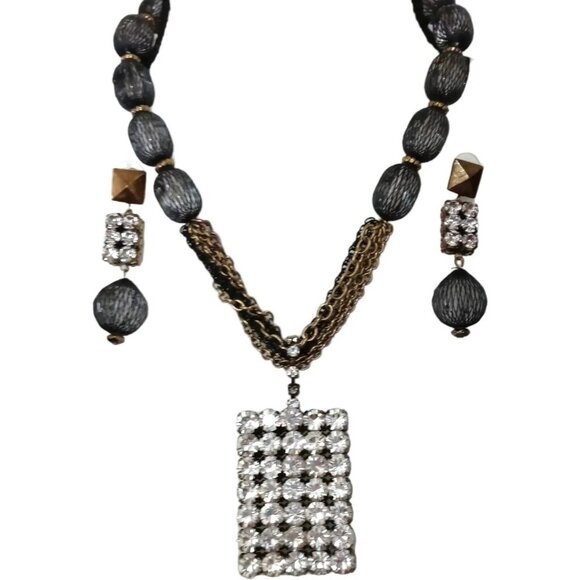 Vintage Art Deco Revival Rhinestone Statement Necklace Earring Set Classic Style - Picture 1 of 7